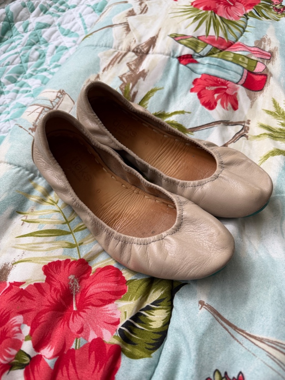 Tieks Leather Ballet Flats in Light Beige